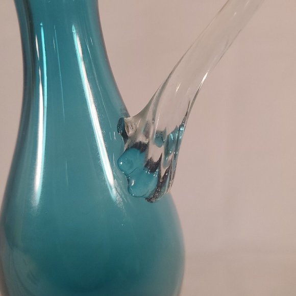 Vintage MCM Italy Empoli Turquoise Blue 14” Ewer Decanter Chipped Stopper RARE - Picture 10 of 16